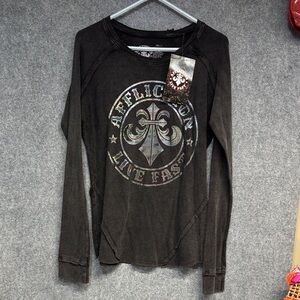 Affliction Divio Empire Black thermal metallic multi color Graphic shirt
